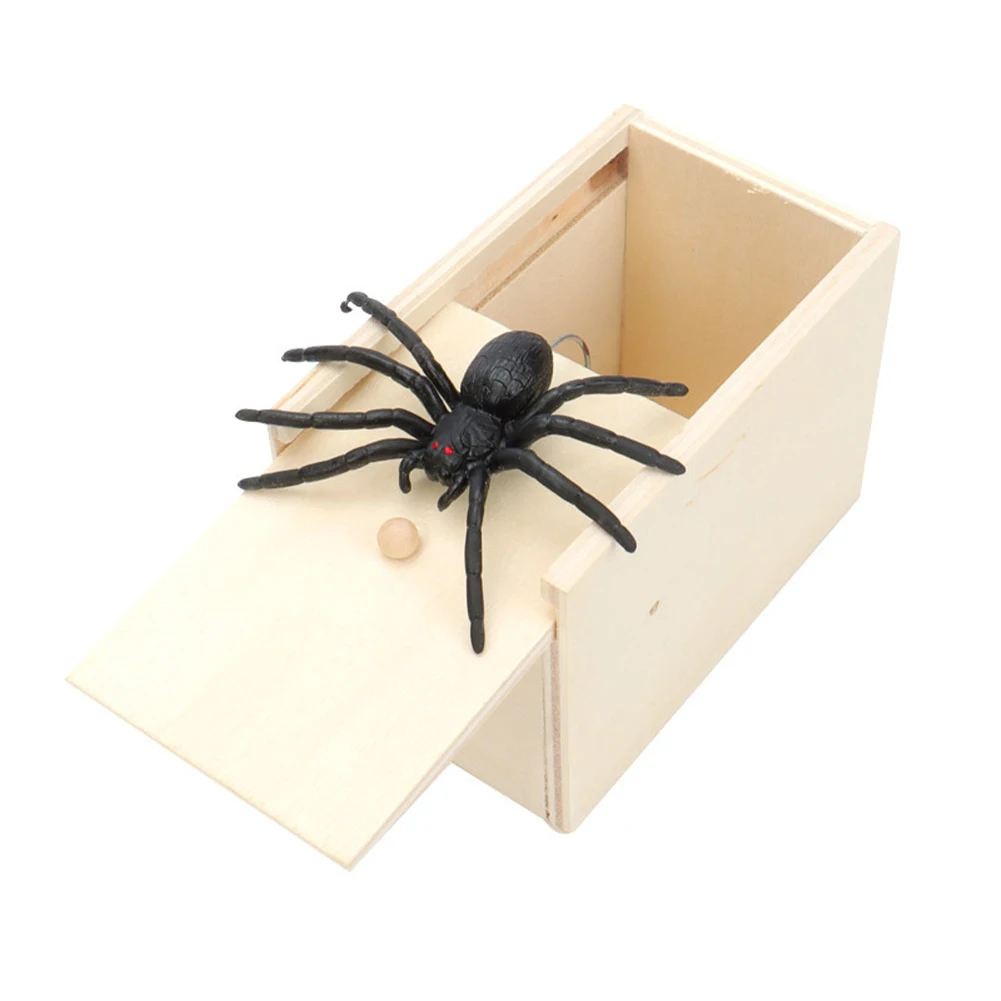 Trick Spider Funny Scare Box Wooden Hidden Box Quality Prank Wooden Scare Box Fun Game Prank Trick Friend Office Toys