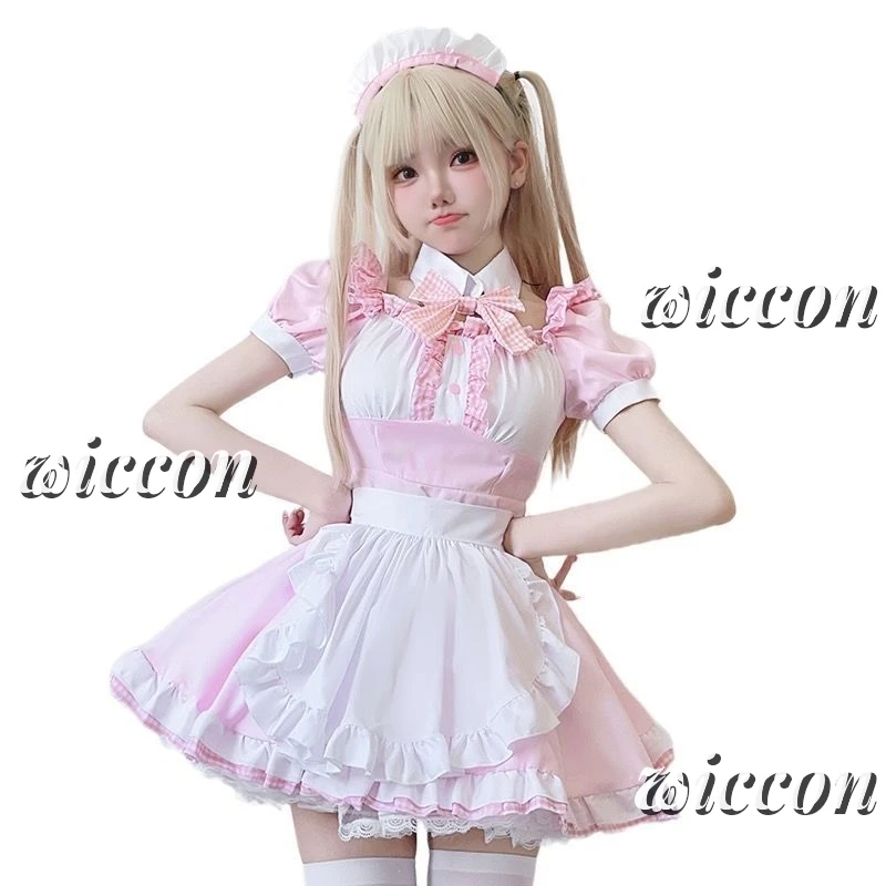 Disfraces de Cosplay de sirvienta encantadora japonesa para niña, vestido rosa dulce de camarera gótica de Halloween, delantal de lazo lindo, disfraces de juego de rol de sirvienta