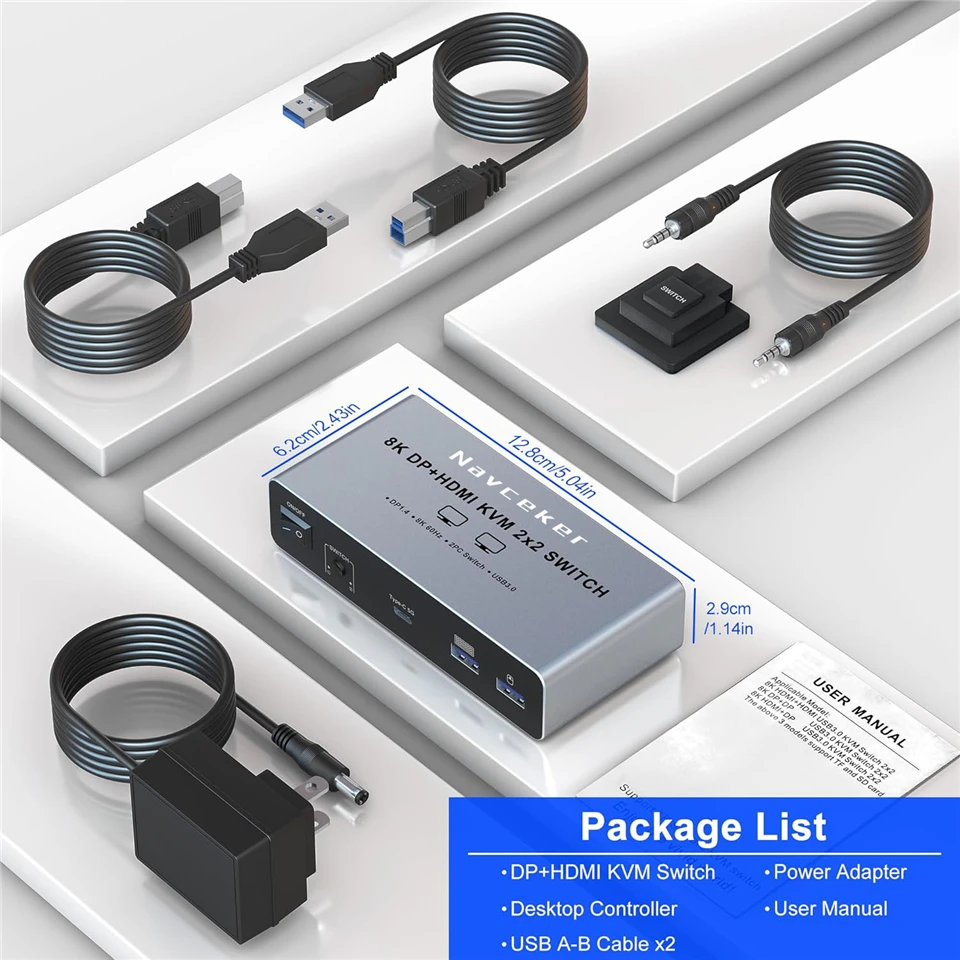 Navceker 4K 240Hz 2x2 HDMI DP KVM 스위치 듀얼 모니터 확장 디스플레이 USB KVM 스위처 2 in 2 out for 2 컴퓨터 2 모니터 썸네일 6