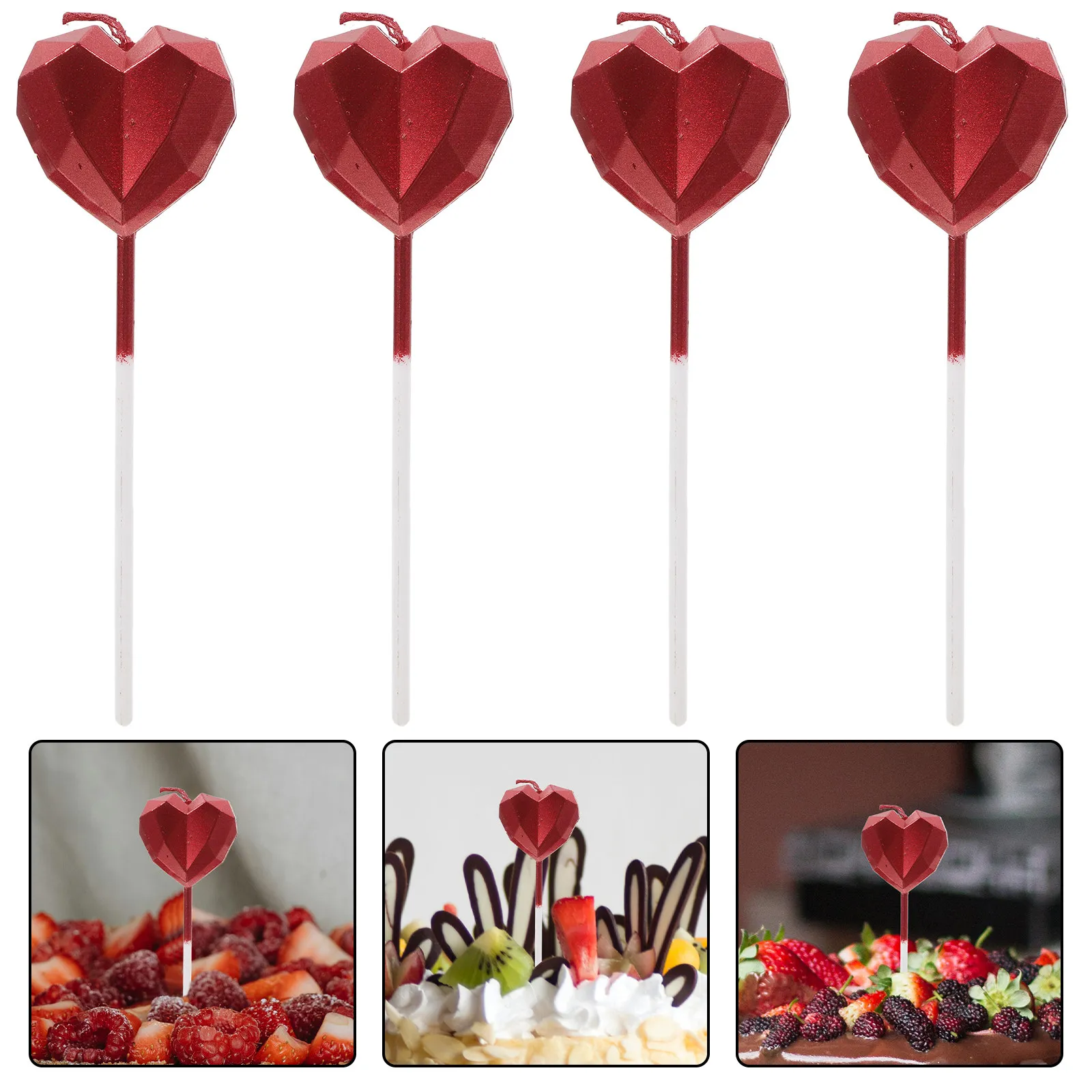 8Pcs Easy Use 3D Heart Birthday Candles Cake Decorative for Celebration Wedding Dessert Party Cake Supply Heart