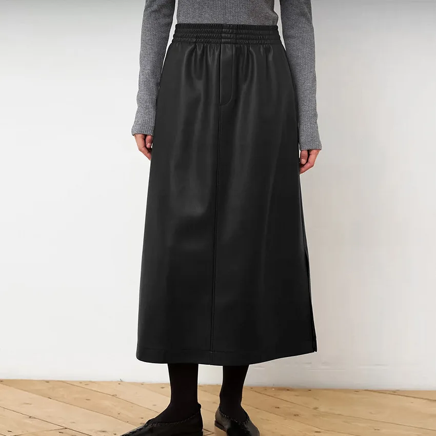 

Autumn And Winter PU Leather Skirt Women's Elastic Waist A-shaped Leather Skirt Medium And Long Commuter Women's Clothing
