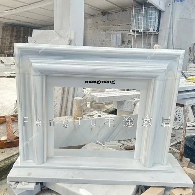 M138 Natural marble mantel designer living room stone carving white stone fireplace decorative cabinet