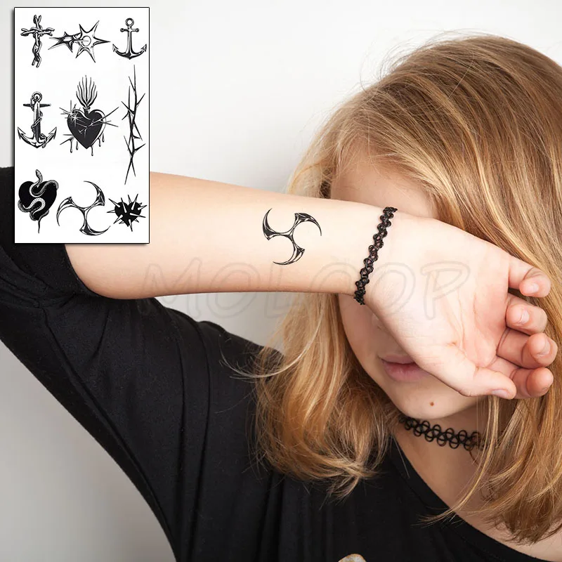 

Tattoo Sticker Black Anchor Heart Snake Waterproof Temporary Fake Flash Tatoo Hand Chest Neck Body Art for Women Men Makeup