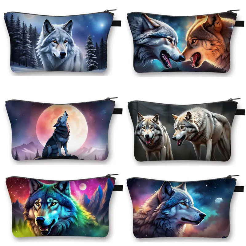 

Wild Wolf Printing Cosmetic Bag Funny Waterproof Women Makeup Bags Portable Cosmetics Pouchs For Travel with Zipper