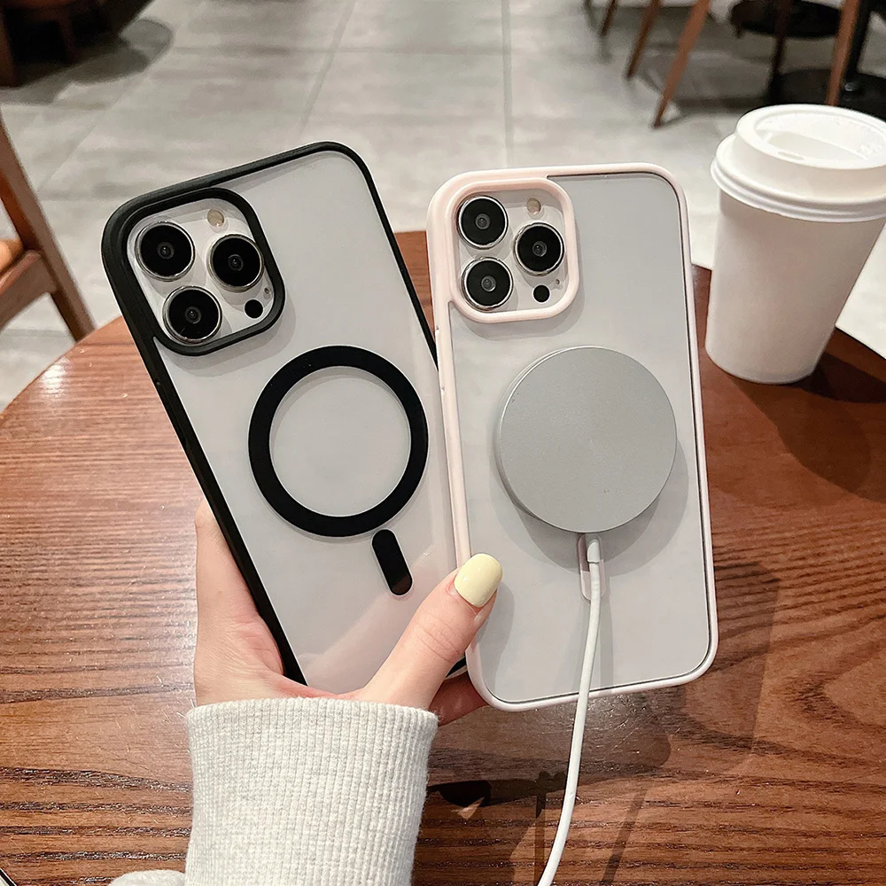 Capa de telefone magnética transparente acrílica para samsung s25 ultra s24 plus s23 fe 5g s22 ultra funda capa de carregamento sem fio