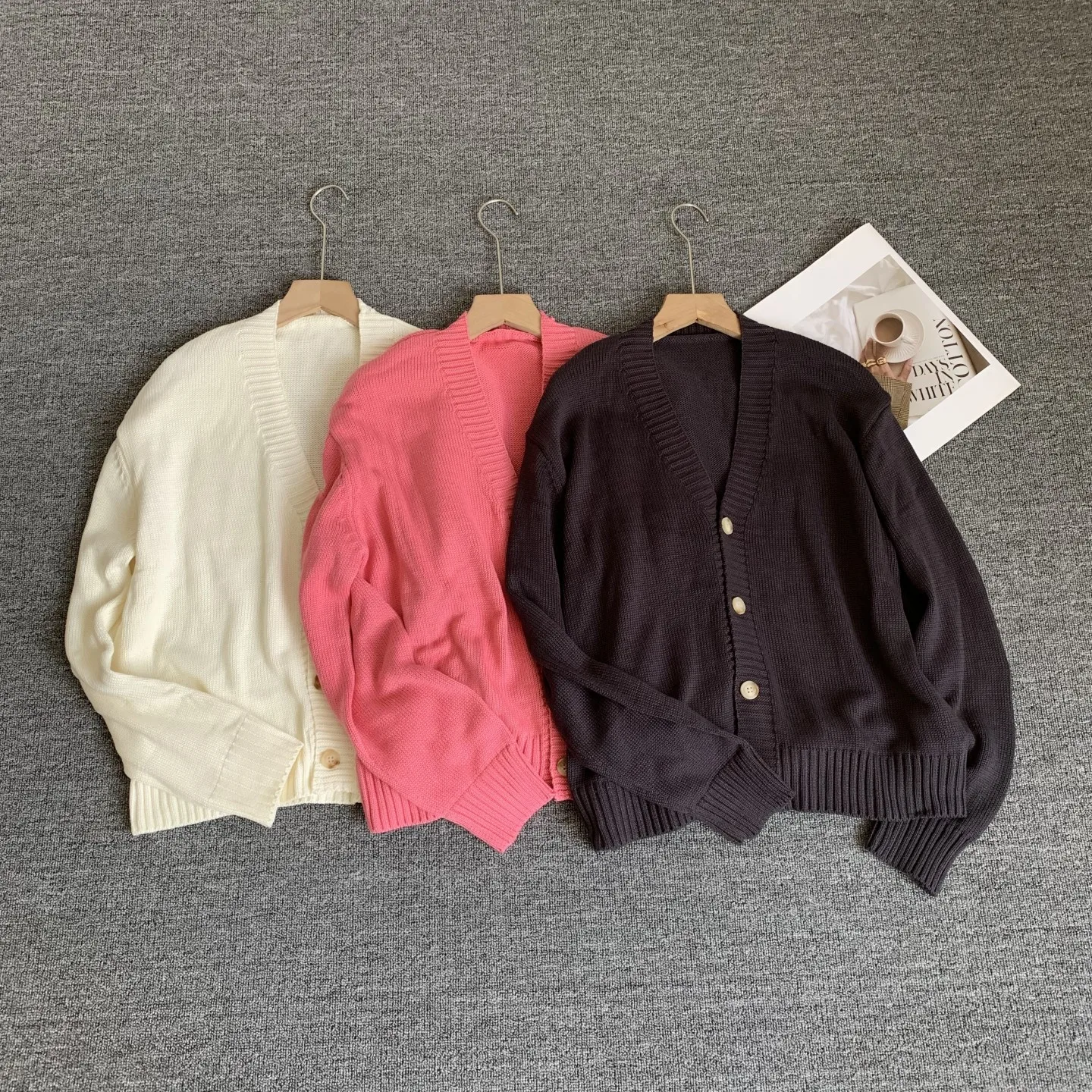 

Loose Casual Women's Knitted Open Cardigan V-Neck Sweater Coat Autumn New Style Single Button Long Sleeve Girl's Fashion