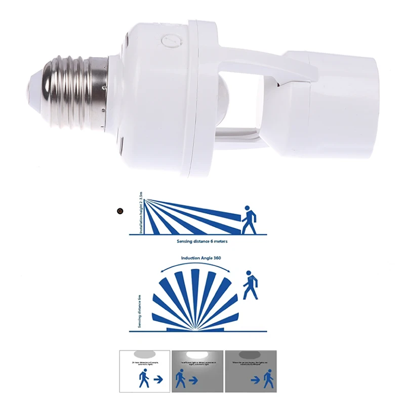 360 Degrees E27 Socket Converter With PIR Motion Sensor LED Lamp Base Intelligent Switch Light Bulb Lamp Holder AC100-240V