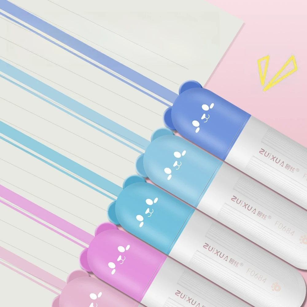 

3-цветные маркеры Kawaii Bear, быстросохнущие для встреч, заметок, флуоресцентный маркер, школьные и офисные художественные канцелярские принадлежности.