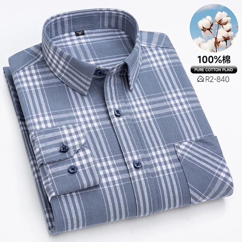 Men's Cotton Flannel Plaid Long Sleeve Shirt, Soft Brushed Warm Casual Shirt, Vintage Checkered Button Down Shirt Tops Size38-46