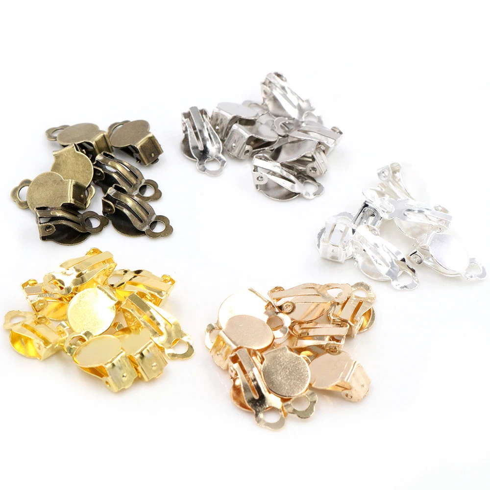 10mm 50pcs/lot High Quality 5 Colors Plated Iron Material Ear Clips ,Earrings Blank/Setting Base,Fit 10mm Glass Cabochons