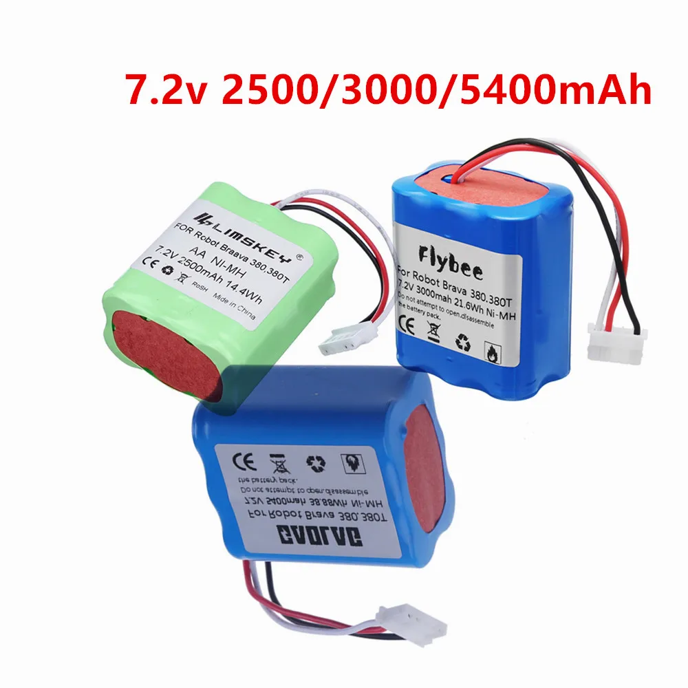 For iRobot Roomba Brava 380 380T Mint 5200c 7.2V 2500/3000mah Battery Ni-MH Upgrade 5400mAh For Brava 380T Replacement Battery