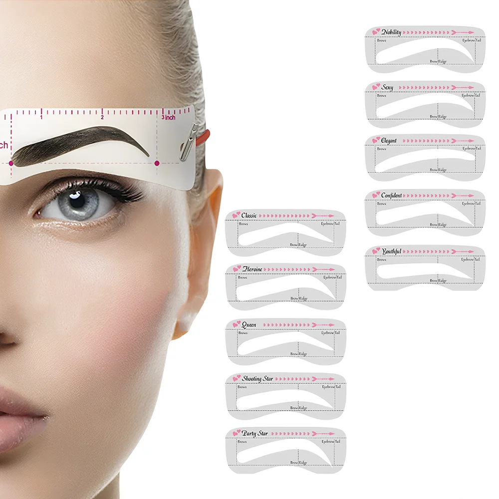 10 Styles Silicone Eyebrow Stencil Ruler Set for Beginners Natural Makeup Shaping Guide