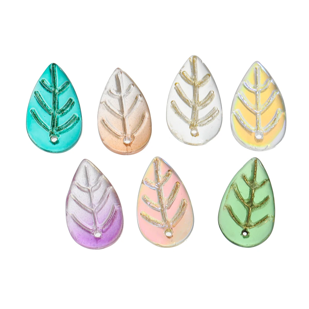 10 30pcs/lot Gradient Leaf Shaped Glass Pendant Beads Transparent Spacer Beads For DIY Bracelet Necklace Making Accessories