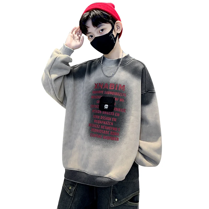 Kid's Gradient Tie Dye Sweatshirt, Letter Printed Pullover, Hip Hop Casual Long Sleeve Top for Boys Fashion Enthusiasts