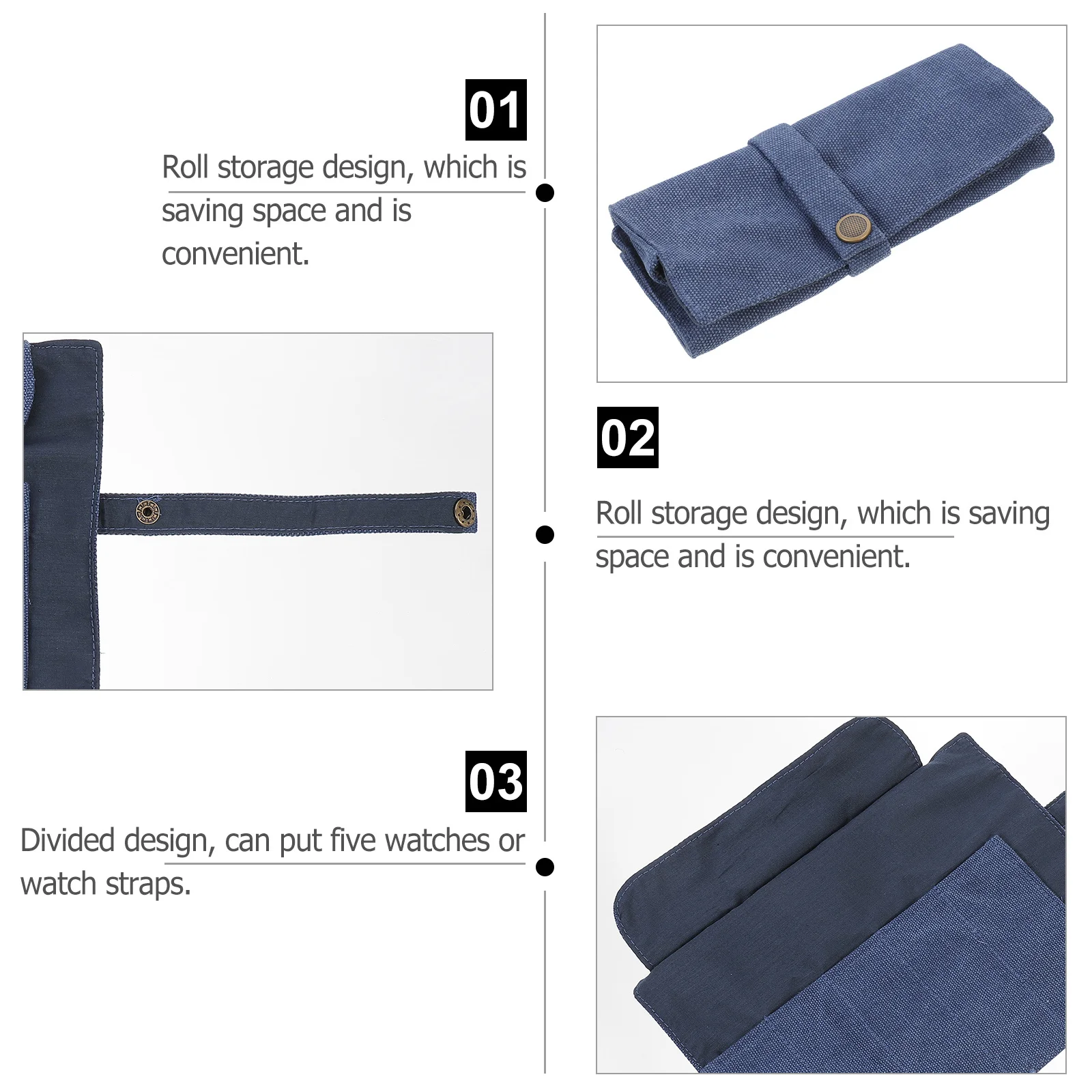 

Canvas Watch Roll Bag 5 Slot Organizer Portable Travel Case Breathable Non-Fading Easy to Wash Canvas Watch Roll