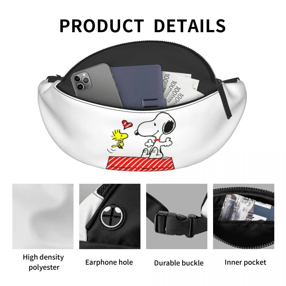 Custom Cartoon Snoopys Red Stripe Disney Fanny Pack Men Women Movie Crossbody Waist Bag for Running Phone Money Pouch