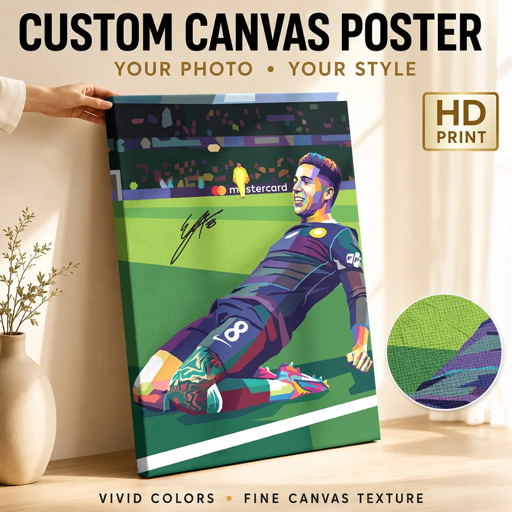 Football Player Celebrating Goal Canvas Print Poster Personalized Photo Sports Portrait Wall Paintings Decoration for Man Cave