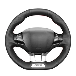 Black Faux Leather Car Steering Wheel Cover For Peugeot 208 GTi GT Line 2013-2019 308 SW GTi GT Line 2014-2021 2008 GT 2015-2019