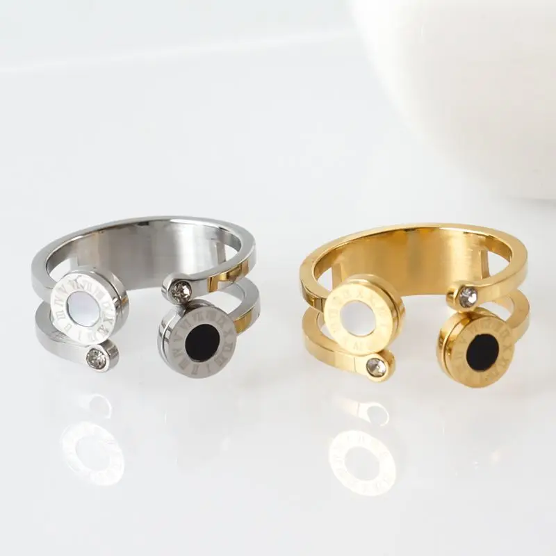 MSX Fashion Stainless Steel Ring Gold Color Roman Numerals Finger Rings White Black Resin Wedding Bridal Ring for Women