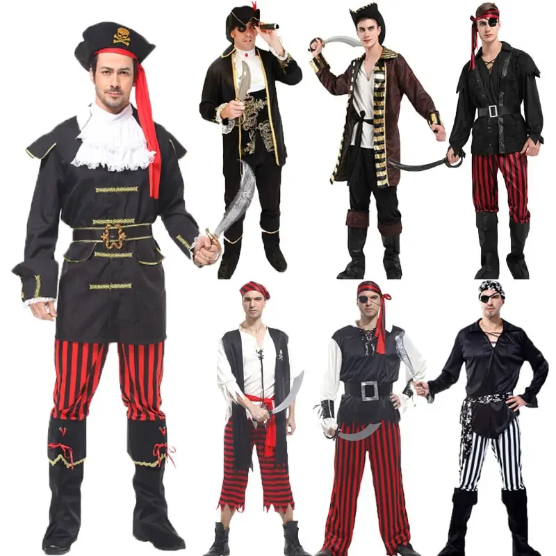 Halloween Holiday Party Costumes For Men Captain Jack Pirate Costume Adult Fancy Pirates Cosplay Set