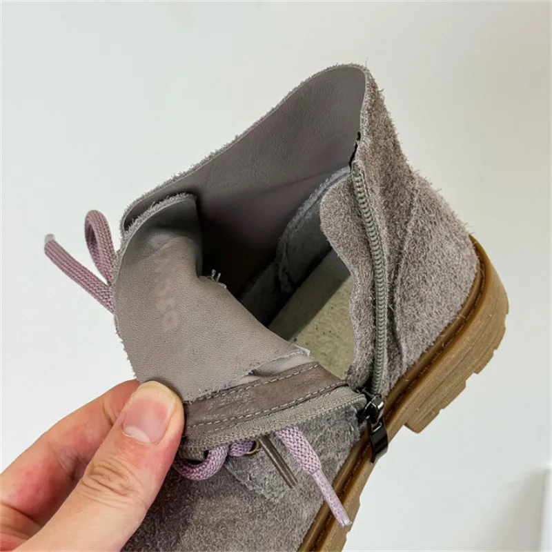 Autumn Children's Boots EU 26-37 Genuine Leather Rubber Sole Non-Slip Fashion Girls Boys Shoes 2025 New Arrival