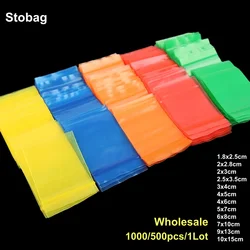 StoBag 1000/500pcs Wholesale Color Mini Zipper Plastic Bags Small Clear Sealing Jewelry Packaging Clear Storage Reusable Pouch