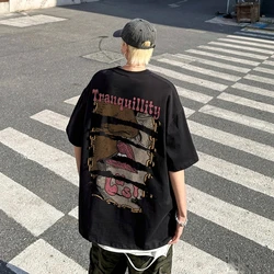 男性用の黒の特大コットンTシャツ,面白い文字がプリントされたトップス,ヒップホップスタイル,カジュアルウェア,夏服,新品,5xl