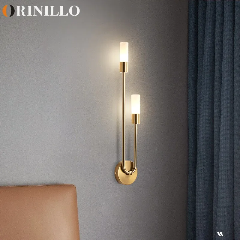 

Modern wall lamp LED gold interior decoration long wall lamp Northern Europe simple living room bedroom aisle bedside lamp