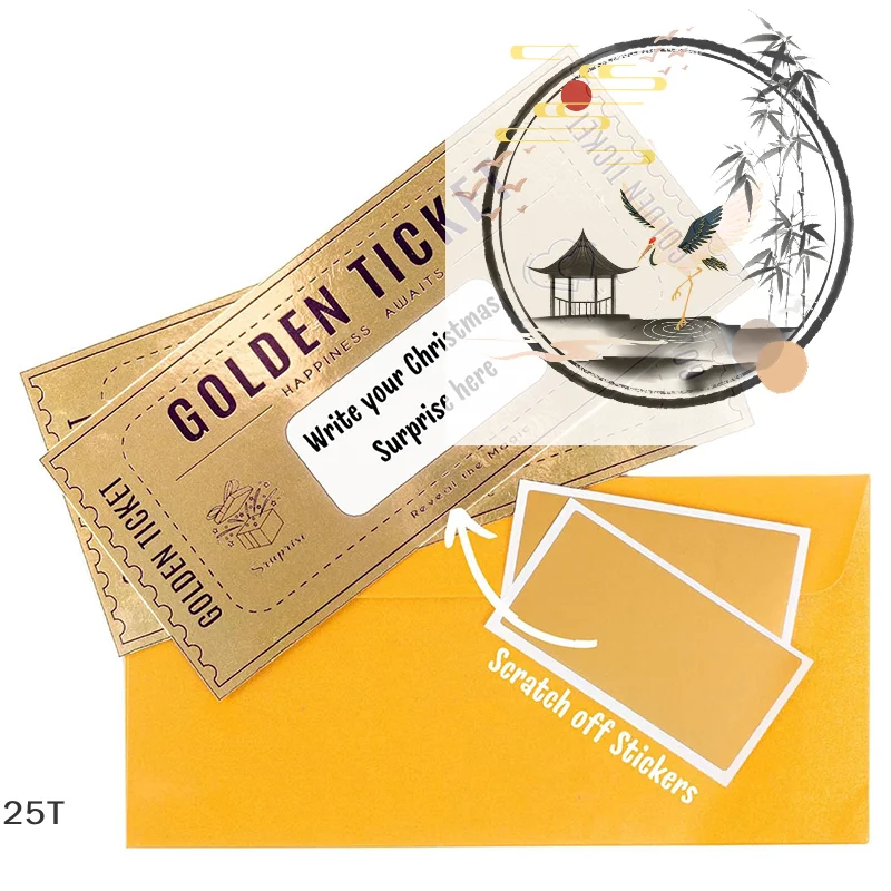 

1 комплект, роскошный золотой билет-сюрприз, скретч-карта, Рождественский сюрприз, открытка, скретч-открытка, подарок-сюрприз, лотерейный подарок