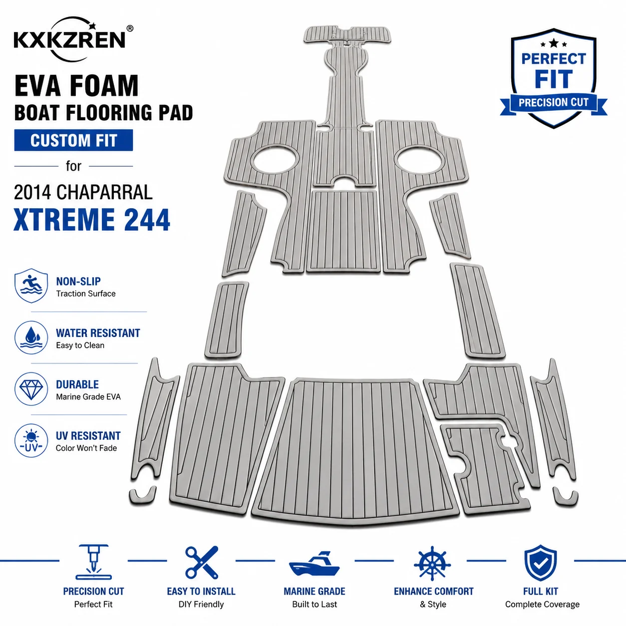KXKZREN EVA Foam Boat Flooring Pad for 2014 Chaparral Xtreme 244 Custom Fit Non-Slip Marine Deck Mat Cockpit Swim Platform Kit