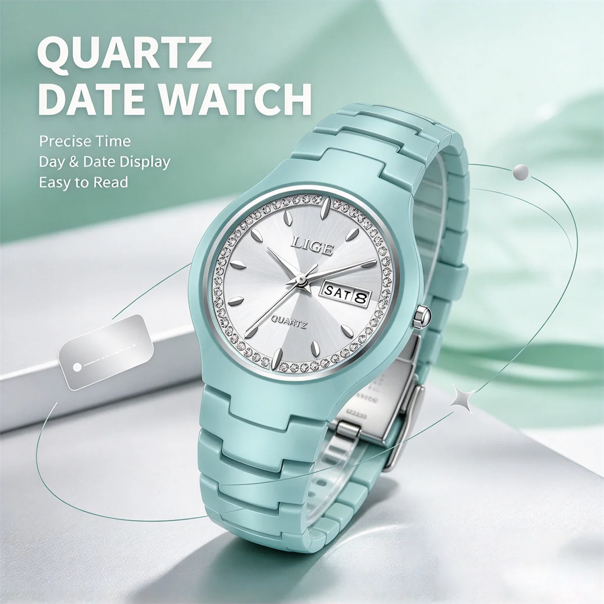 LIGE Top Brand Luxury Elegant Women Watch Ceramic Ladies Watch Waterproof Clock Week Calendar Fashion Quartz Relogios Masculino