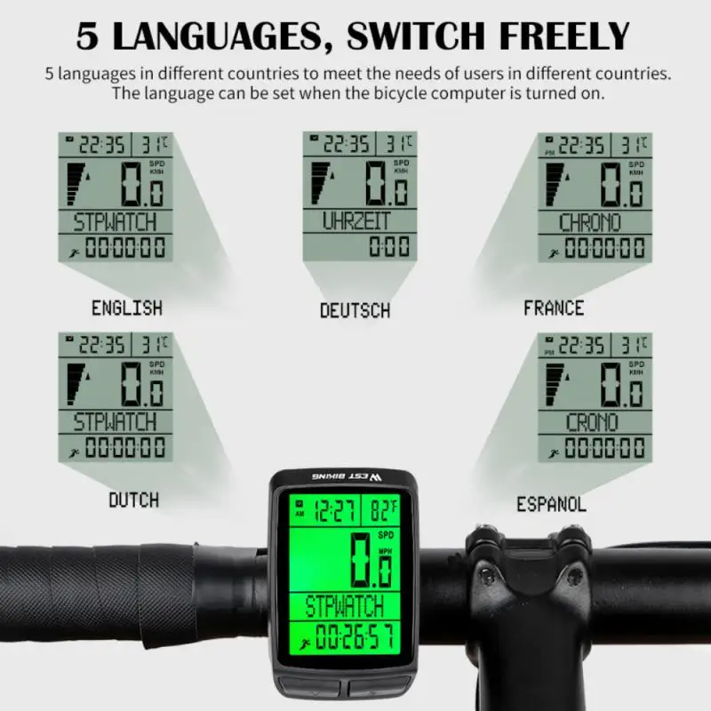 Five Languages Computer Mountain Bike Road Bike Wireless Code Meter Multi-function Interface Waterproof Tachometer Ridin