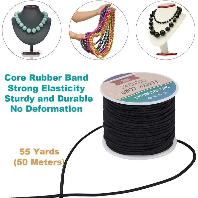 1 Roll 2.5mm Black Elastic Cord 38 Yard Stretch Thread Beading Cord Fabric Crafting String Rope for DIY Crafts Bracelets