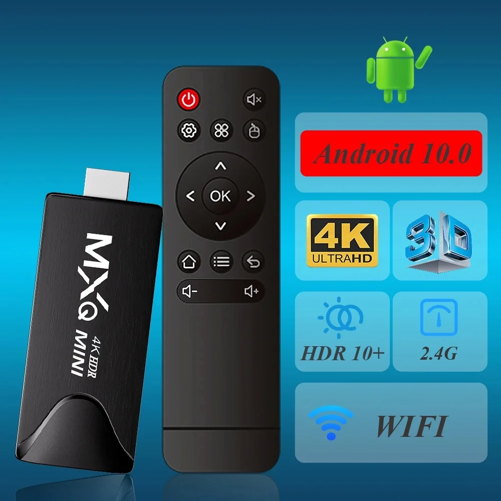 MXQMINI Android Mini TV Stick Android 10 Quad Core Support 4K HD TV Box 2.4G WiFi H.265 Streaming Smart Set Top Box