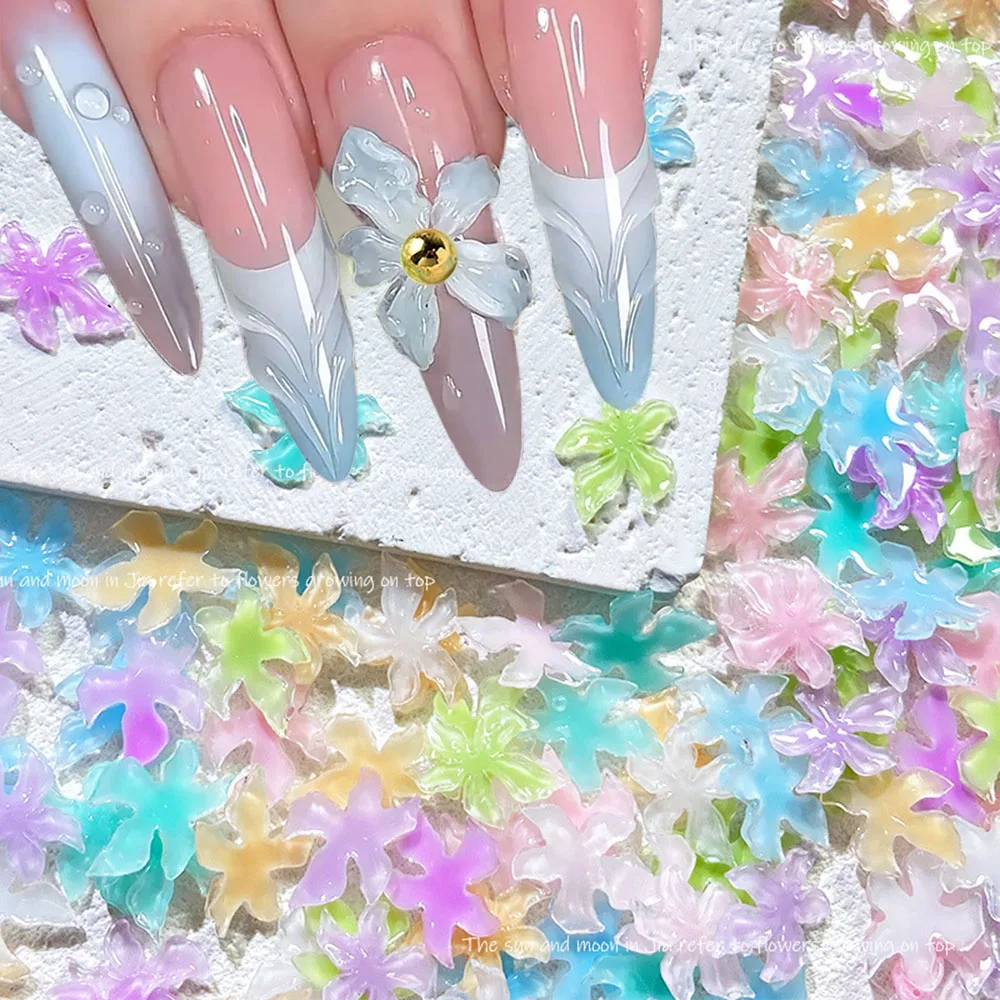 50 ชิ้น Ice - Clear ดอกไม้เล็บ Charms และอัญมณีผสมสี Lily ดอกไม้เล็บ Rhinestones 3D ฮาวายดอกไม้เล็บเครื่องประดับอุปกรณ์