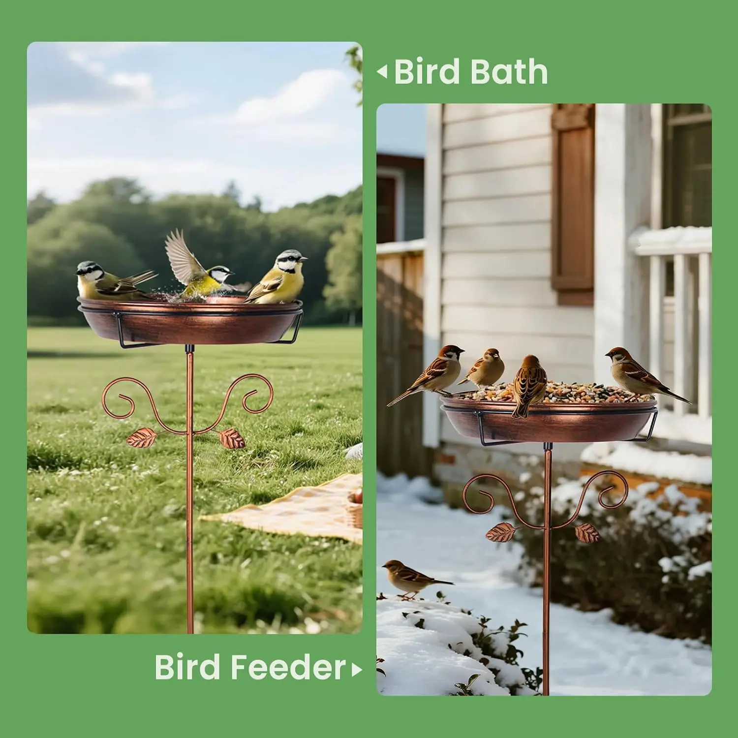 Retro Bronze Iron Bird Bath And Feeder Combo Outdoor Rust-Proof 5-Claw Firmly Inserted Garden Courtyard Decoration for Bird Drin