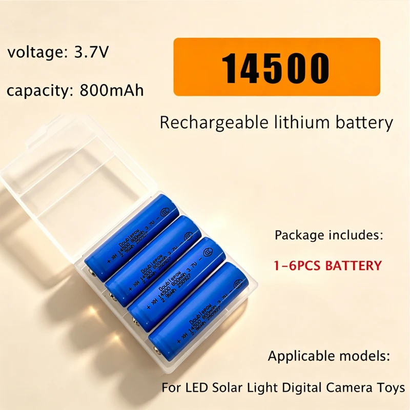 

14500 Battery 3.7V 800mAh Rechargeable Lithium Batteries for LED Solar Light Digital Camera Toys Flashlight AA Cell