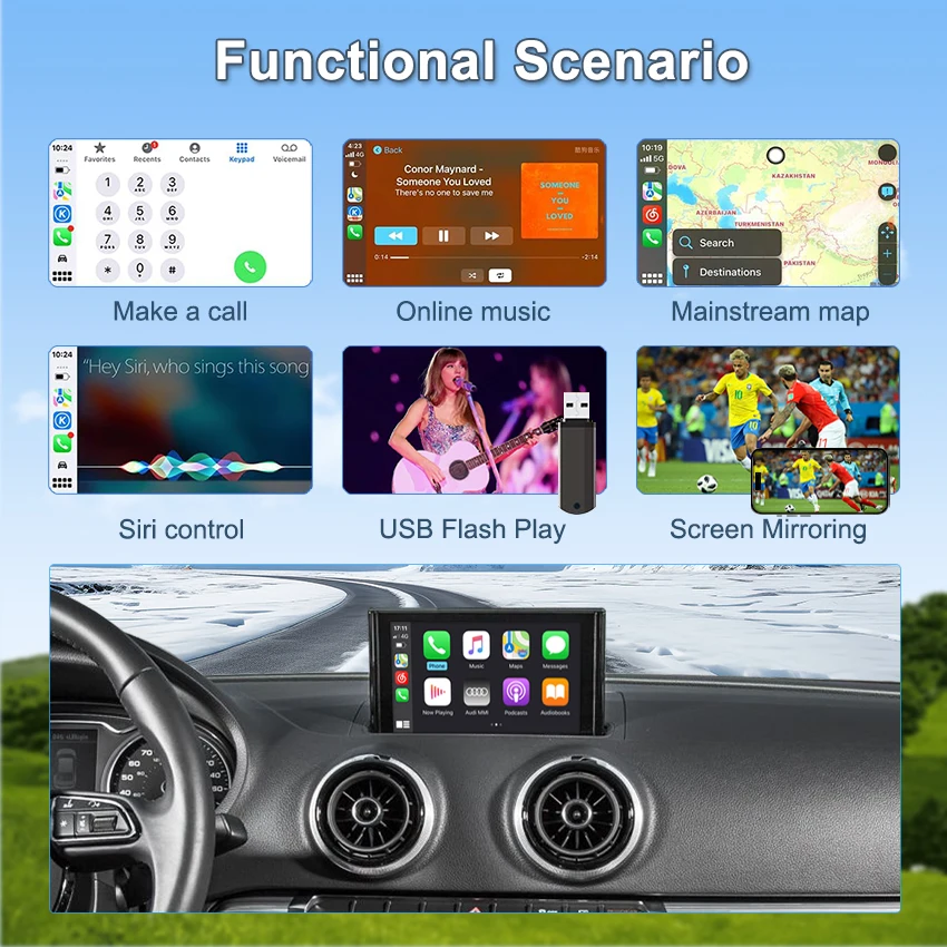 واجهة Linux اللاسلكية CarPlay Android Auto لسيارة Audi A3 2014-2018 مع وظائف تشغيل السيارة للملاحة AirPlay Mirror Link