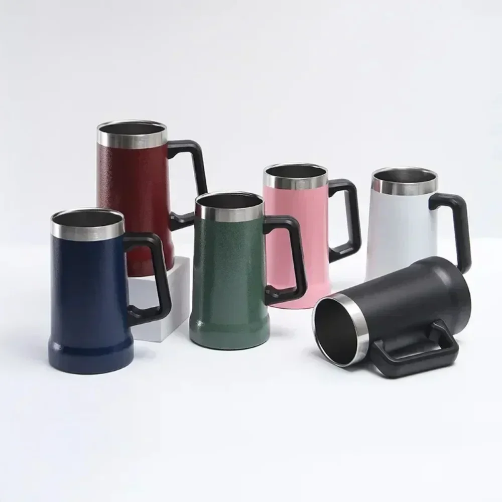 709ml Thermal Mug for Beer 4 Hours Ice Cold Large Capacity Handle Beer Mug 304 Thermos Mugs Coffee Cups Stainless Steel