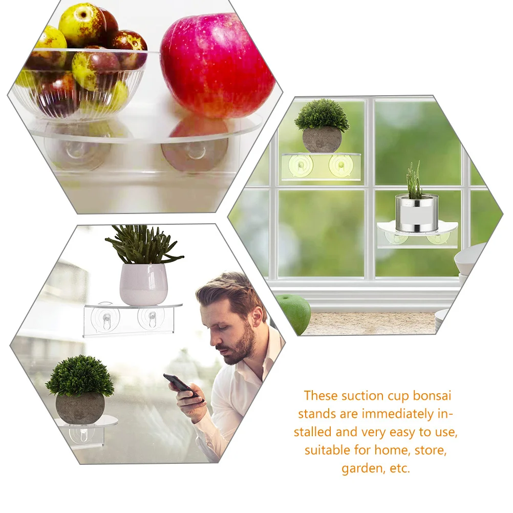 

2Pcs Small Bonsai Racks Acrylic Transparent Plant Shelf for Window Mirror Smooth Surfaces Space Saving Garden Holder