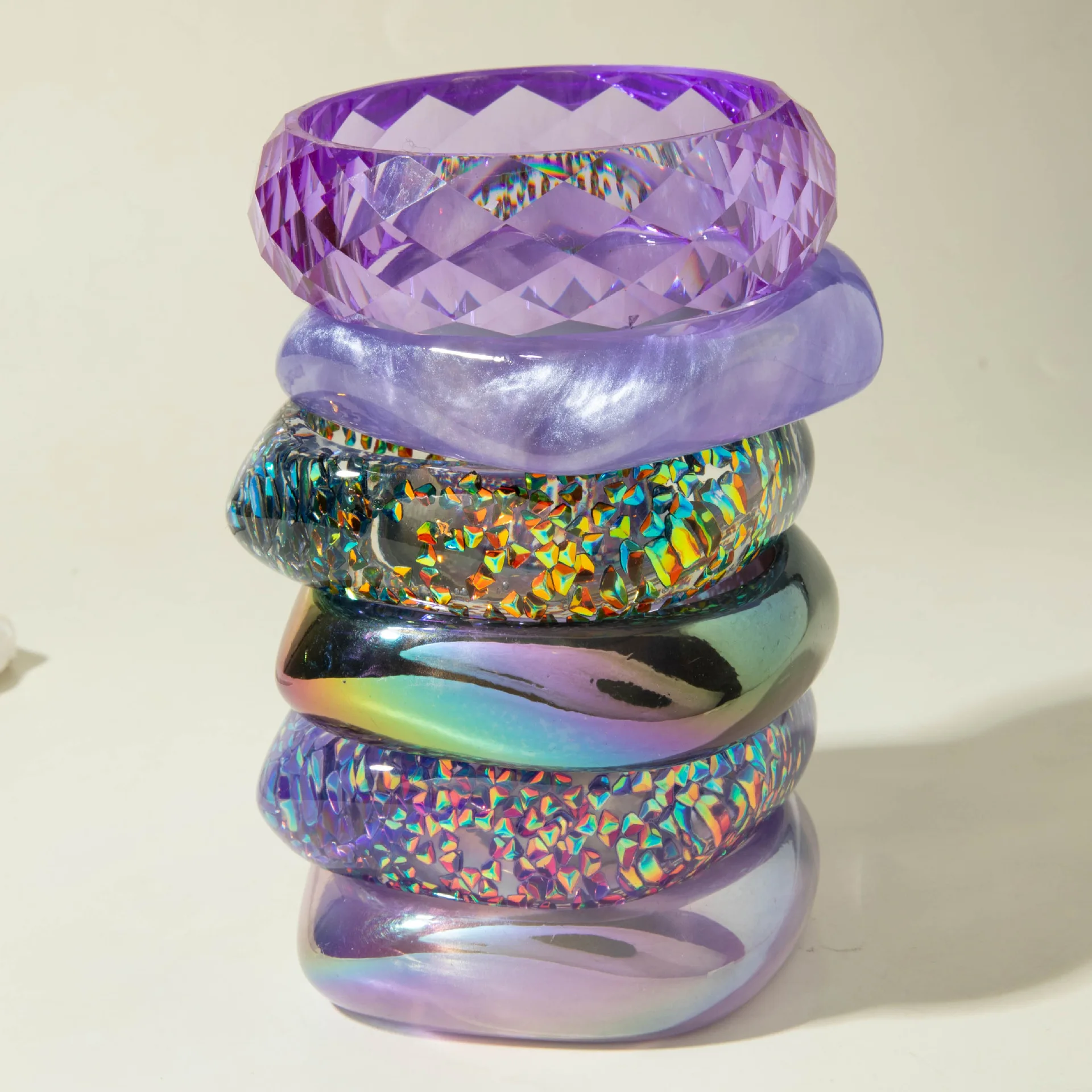 KMVEXO 4 Style Purple Geometric Irregular Twisted Resin Bangles for Women Girl Jewelry 2026 Summer Vacation Decoration Bracelet