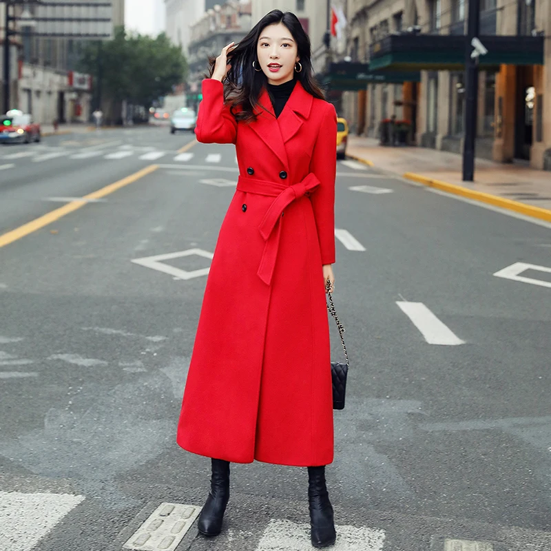 

2023 Autumn Winter Wool Overcoat Women Casual Windbreaker Fashion Long Slim Belt Double-Breasted Woolen Jacket Female Outwear