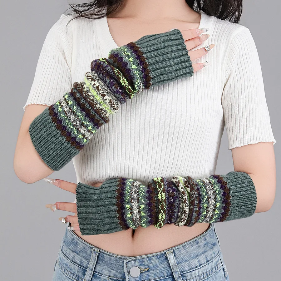 Aquecedores de pernas estilo boêmio espessos de outono e inverno para mulheres; aquecedores de braço com comprimento estendido para manter os dedos expostos
