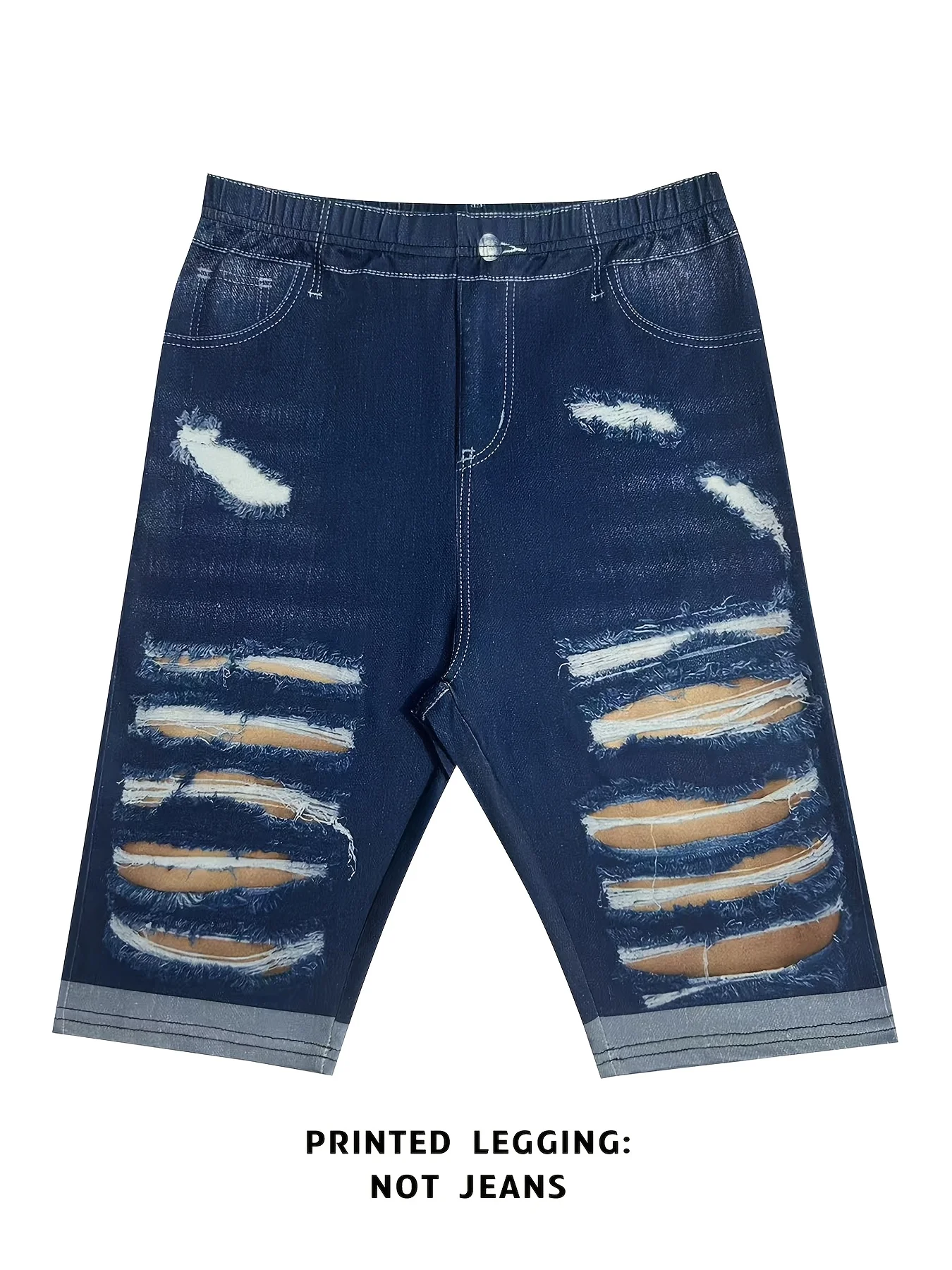 Stretch-Capri-Leggings mit Denim-Print für Damen, atmungsaktive Outdoor-Strand-Urlaubsshorts – Detail 4