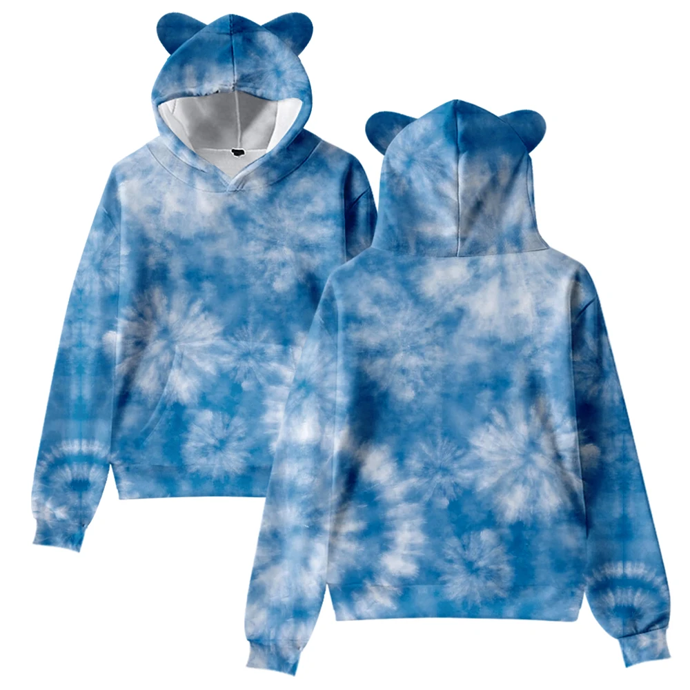 

Tie Dye Design Cat Ear Hoodie Women Men Long Sleeve Sweatshirt Casual Cute Pullover Clothes