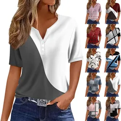 Women's Clothing Summer 2024 Tee Print Button Short Sleeve Daily Weekend Fashion Basic Top Dress Blouses