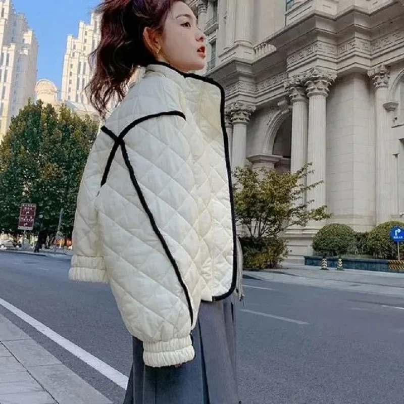 겨울 뉴 다운 코튼 자켓 루즈 한 통근자 스플 라이스 캐주얼 파카 여성 작은 향기 긴 소매 패딩 코트상의