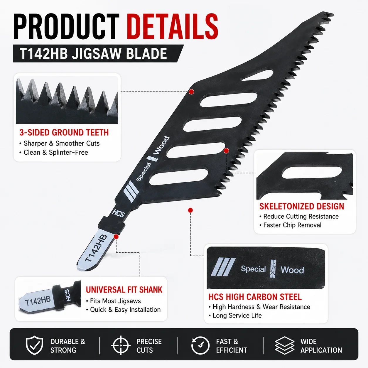 T142HB Curved Jigsaw Blade Flush Cutting Curved Reciprocating Saber Saw Blades For Precision T Shank Precision Jigsaw Blade