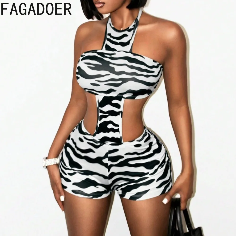 

FAGADOER Y2k Сексуальный комбинезон-боди с зебровым принтом для женщин, с лямкой через шею, без рукавов, с открытой спиной, уличная одежда, новинка 2026