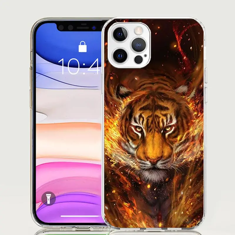 Ferocious Tiger Animal Phone Case For Apple Iphone 11 12 13 Mini 14 15 16 Pro Max 7 Plus X XS XR SE Art Customized Coque Capa